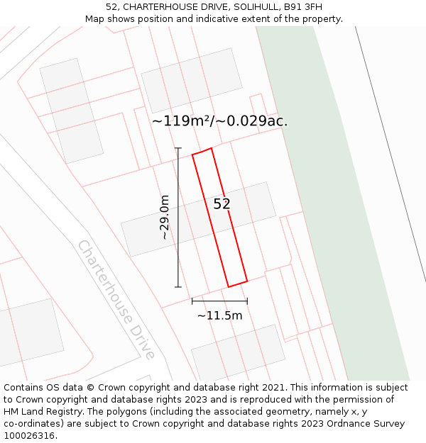 52, CHARTERHOUSE DRIVE, SOLIHULL, B91 3FH: Plot and title map