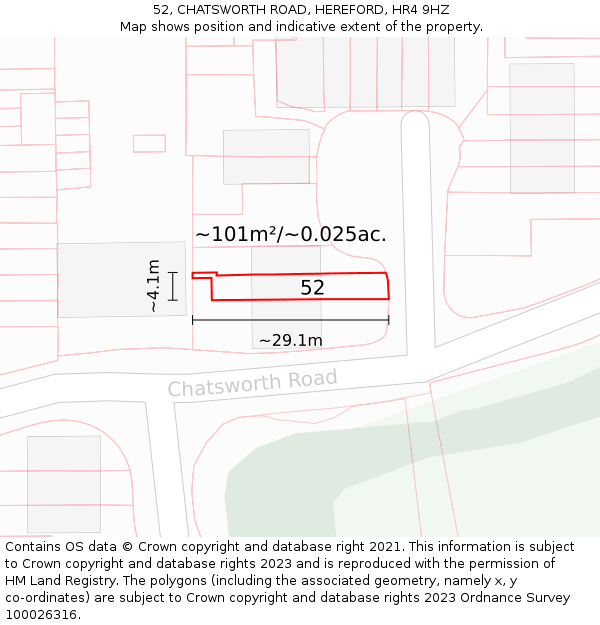 52, CHATSWORTH ROAD, HEREFORD, HR4 9HZ: Plot and title map
