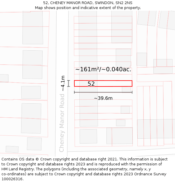 52, CHENEY MANOR ROAD, SWINDON, SN2 2NS: Plot and title map