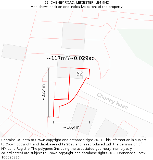 52, CHENEY ROAD, LEICESTER, LE4 9ND: Plot and title map
