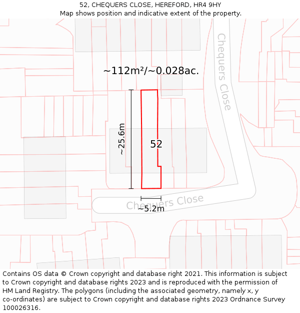 52, CHEQUERS CLOSE, HEREFORD, HR4 9HY: Plot and title map