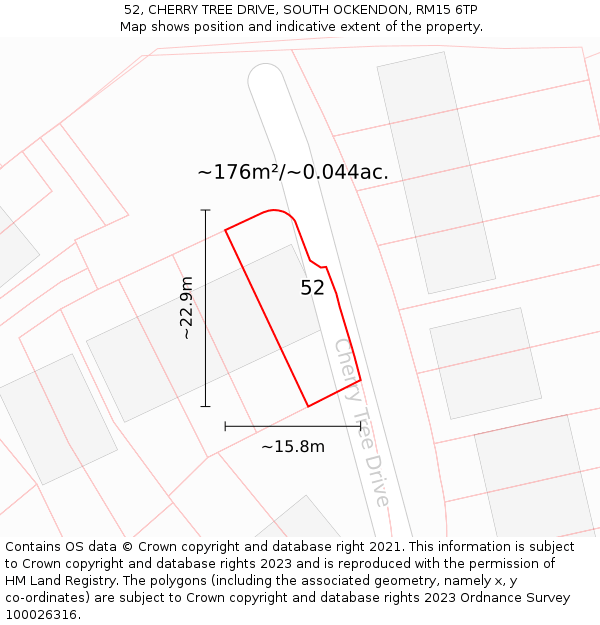 52, CHERRY TREE DRIVE, SOUTH OCKENDON, RM15 6TP: Plot and title map