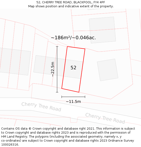 52, CHERRY TREE ROAD, BLACKPOOL, FY4 4PF: Plot and title map