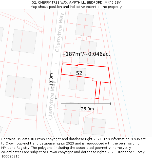 52, CHERRY TREE WAY, AMPTHILL, BEDFORD, MK45 2SY: Plot and title map
