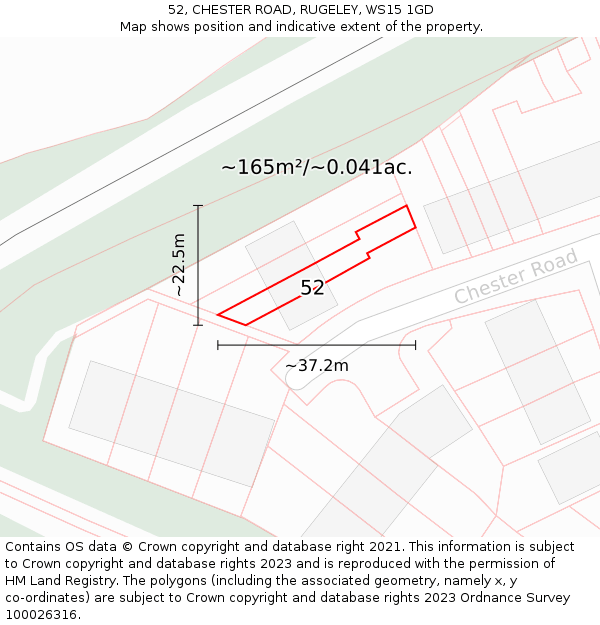 52, CHESTER ROAD, RUGELEY, WS15 1GD: Plot and title map