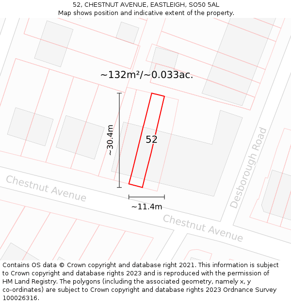 52, CHESTNUT AVENUE, EASTLEIGH, SO50 5AL: Plot and title map