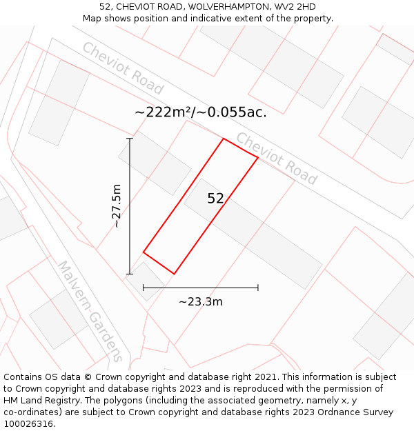 52, CHEVIOT ROAD, WOLVERHAMPTON, WV2 2HD: Plot and title map