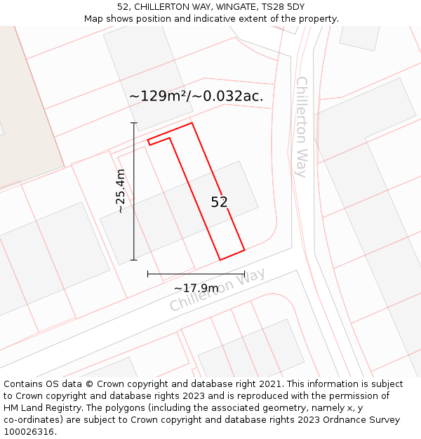 52, CHILLERTON WAY, WINGATE, TS28 5DY: Plot and title map