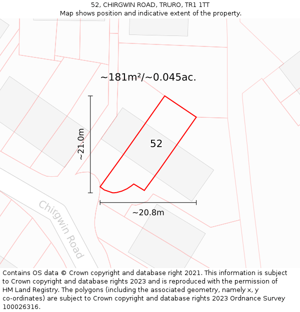 52, CHIRGWIN ROAD, TRURO, TR1 1TT: Plot and title map