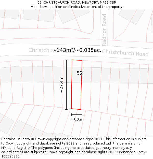 52, CHRISTCHURCH ROAD, NEWPORT, NP19 7SP: Plot and title map
