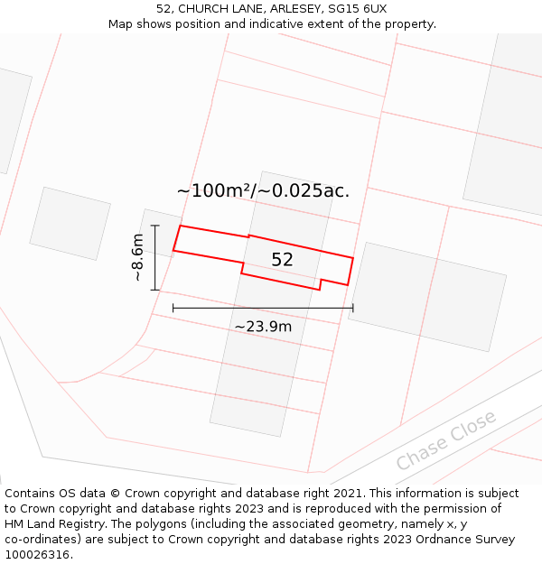 52, CHURCH LANE, ARLESEY, SG15 6UX: Plot and title map