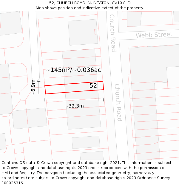 52, CHURCH ROAD, NUNEATON, CV10 8LD: Plot and title map