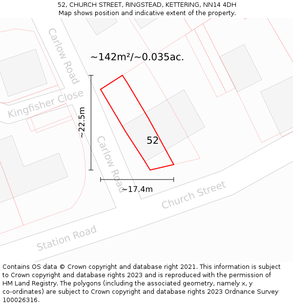 52, CHURCH STREET, RINGSTEAD, KETTERING, NN14 4DH: Plot and title map
