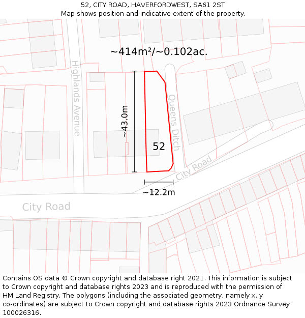 52, CITY ROAD, HAVERFORDWEST, SA61 2ST: Plot and title map