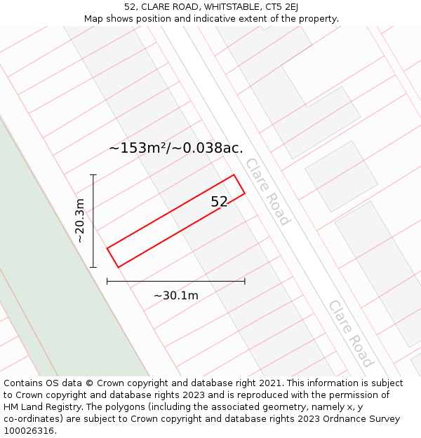 52, CLARE ROAD, WHITSTABLE, CT5 2EJ: Plot and title map