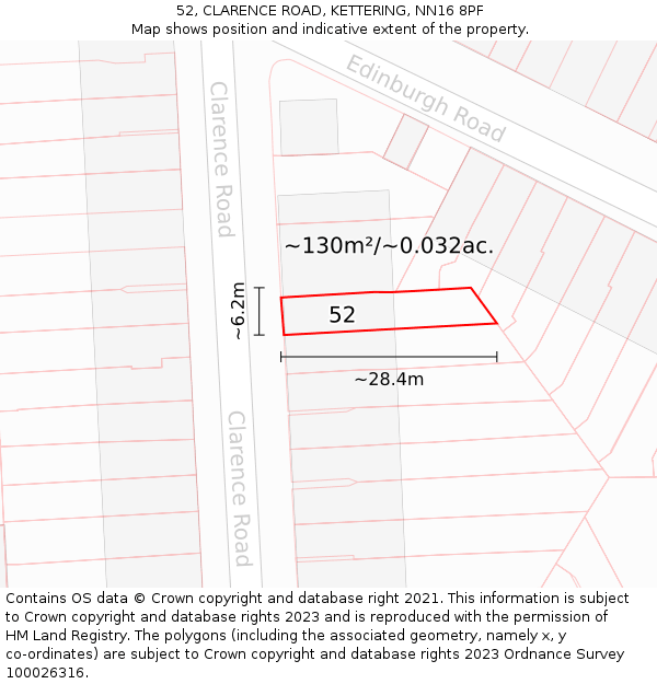 52, CLARENCE ROAD, KETTERING, NN16 8PF: Plot and title map
