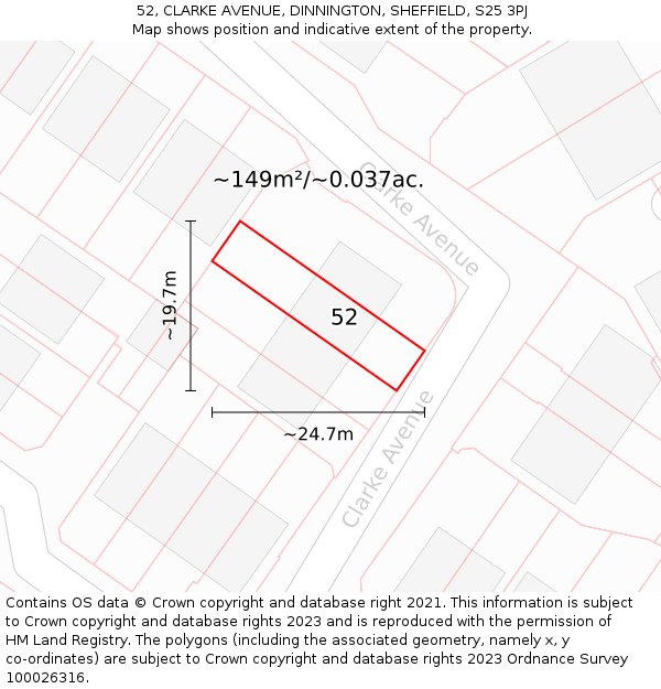 52, CLARKE AVENUE, DINNINGTON, SHEFFIELD, S25 3PJ: Plot and title map