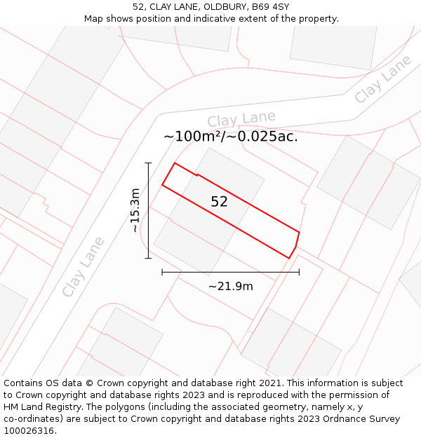 52, CLAY LANE, OLDBURY, B69 4SY: Plot and title map