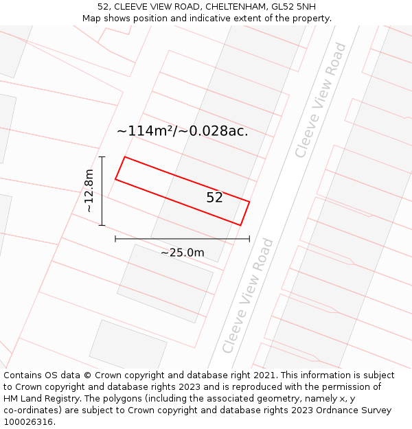 52, CLEEVE VIEW ROAD, CHELTENHAM, GL52 5NH: Plot and title map