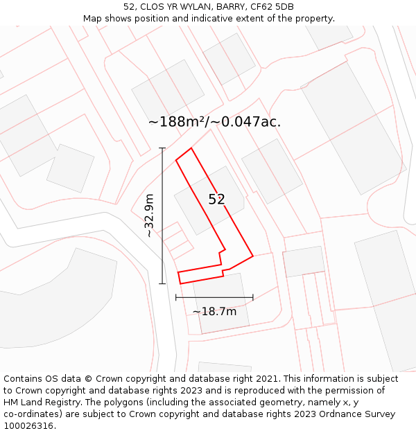 52, CLOS YR WYLAN, BARRY, CF62 5DB: Plot and title map