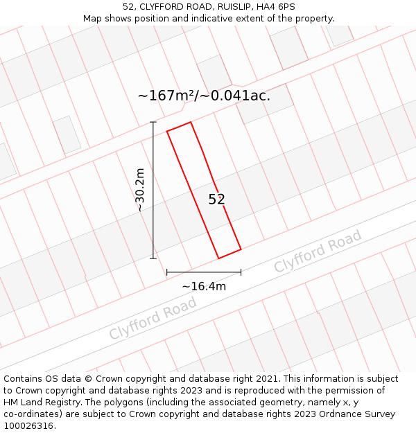 52, CLYFFORD ROAD, RUISLIP, HA4 6PS: Plot and title map