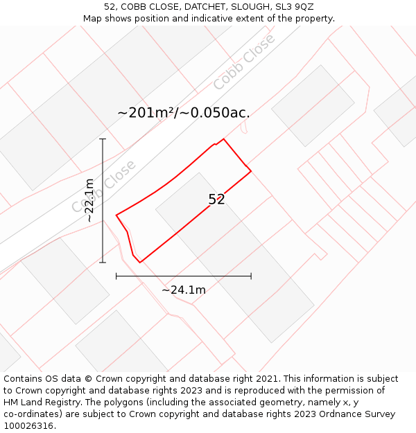 52, COBB CLOSE, DATCHET, SLOUGH, SL3 9QZ: Plot and title map