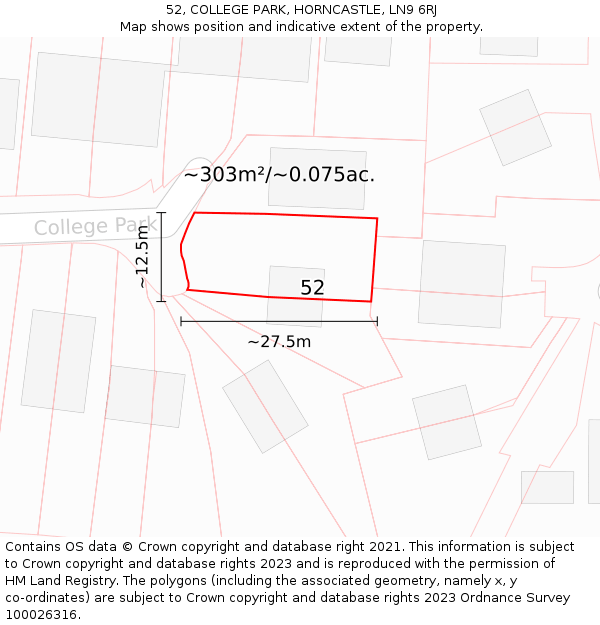 52, COLLEGE PARK, HORNCASTLE, LN9 6RJ: Plot and title map