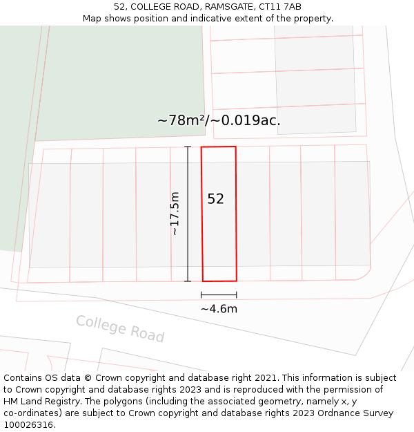 52, COLLEGE ROAD, RAMSGATE, CT11 7AB: Plot and title map