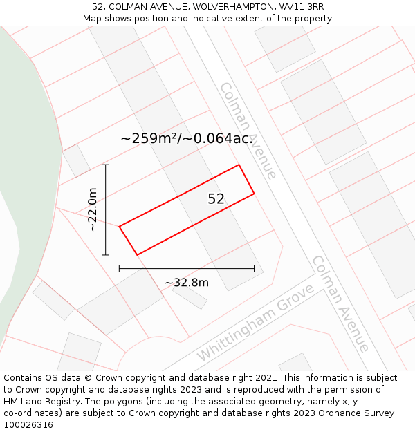 52, COLMAN AVENUE, WOLVERHAMPTON, WV11 3RR: Plot and title map