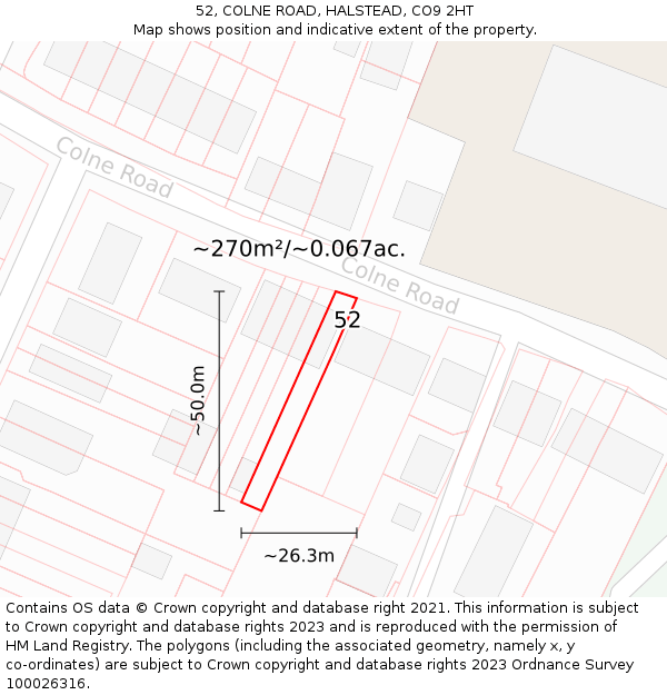 52, COLNE ROAD, HALSTEAD, CO9 2HT: Plot and title map