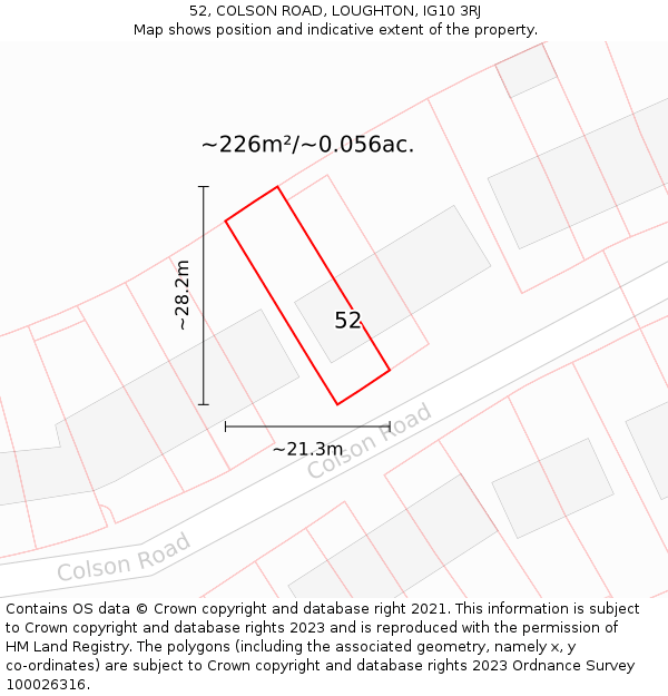 52, COLSON ROAD, LOUGHTON, IG10 3RJ: Plot and title map