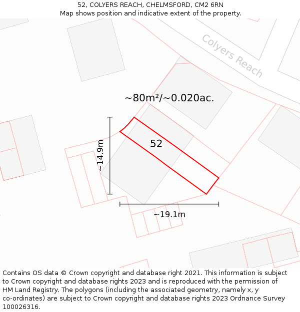 52, COLYERS REACH, CHELMSFORD, CM2 6RN: Plot and title map
