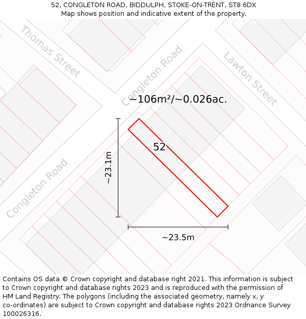 52, CONGLETON ROAD, BIDDULPH, STOKE-ON-TRENT, ST8 6DX: Plot and title map
