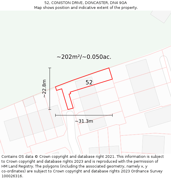 52, CONISTON DRIVE, DONCASTER, DN4 9GA: Plot and title map
