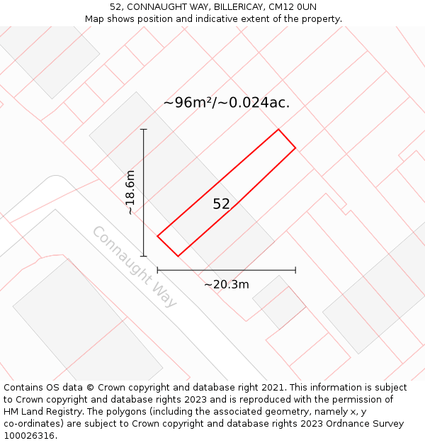 52, CONNAUGHT WAY, BILLERICAY, CM12 0UN: Plot and title map