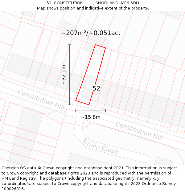 52, CONSTITUTION HILL, SNODLAND, ME6 5DH: Plot and title map
