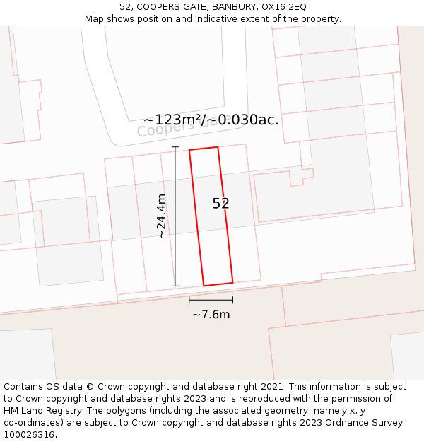 52, COOPERS GATE, BANBURY, OX16 2EQ: Plot and title map