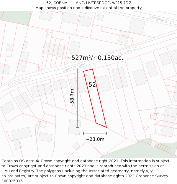 52, CORNMILL LANE, LIVERSEDGE, WF15 7DZ: Plot and title map