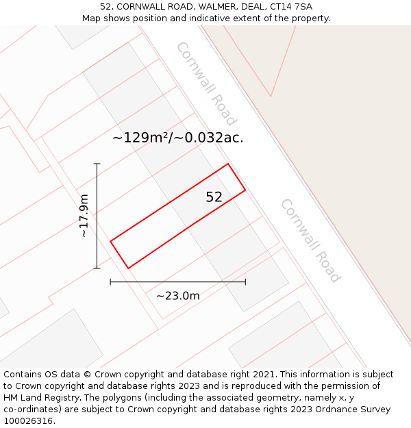 52, CORNWALL ROAD, WALMER, DEAL, CT14 7SA: Plot and title map