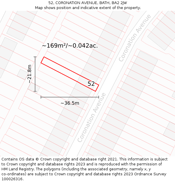 52, CORONATION AVENUE, BATH, BA2 2JW: Plot and title map