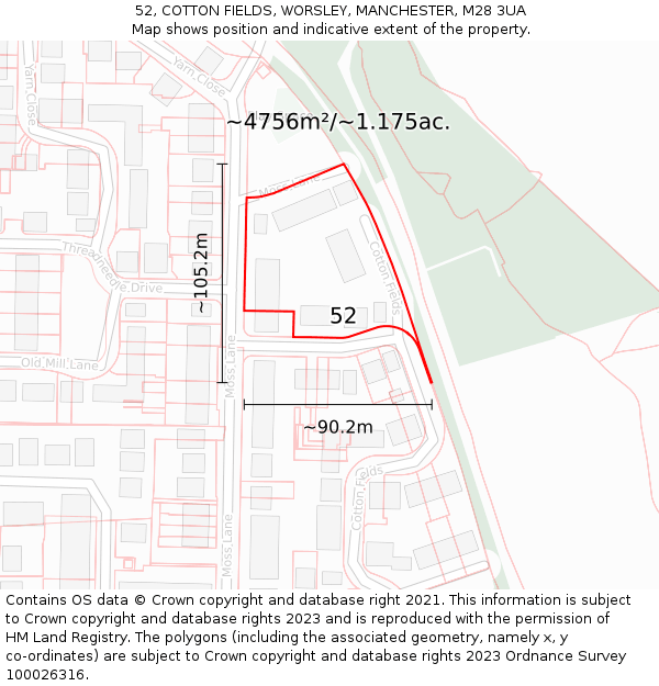 52, COTTON FIELDS, WORSLEY, MANCHESTER, M28 3UA: Plot and title map