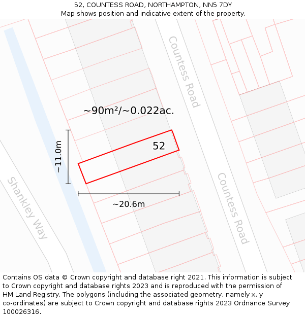 52, COUNTESS ROAD, NORTHAMPTON, NN5 7DY: Plot and title map