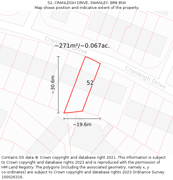 52, CRANLEIGH DRIVE, SWANLEY, BR8 8NX: Plot and title map