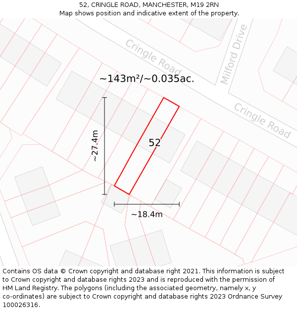 52, CRINGLE ROAD, MANCHESTER, M19 2RN: Plot and title map