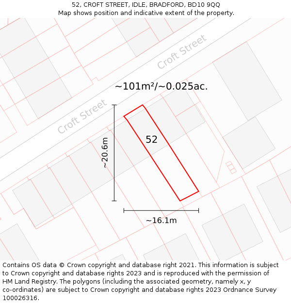 52, CROFT STREET, IDLE, BRADFORD, BD10 9QQ: Plot and title map