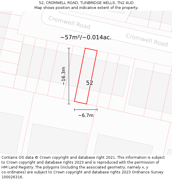 52, CROMWELL ROAD, TUNBRIDGE WELLS, TN2 4UD: Plot and title map