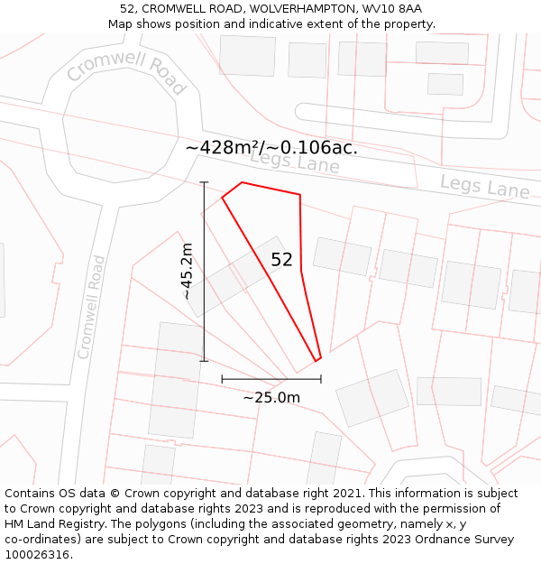 52, CROMWELL ROAD, WOLVERHAMPTON, WV10 8AA: Plot and title map