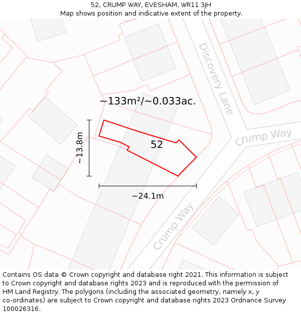 52, CRUMP WAY, EVESHAM, WR11 3JH: Plot and title map