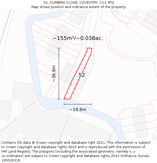 52, CUMBRIA CLOSE, COVENTRY, CV1 3PG: Plot and title map