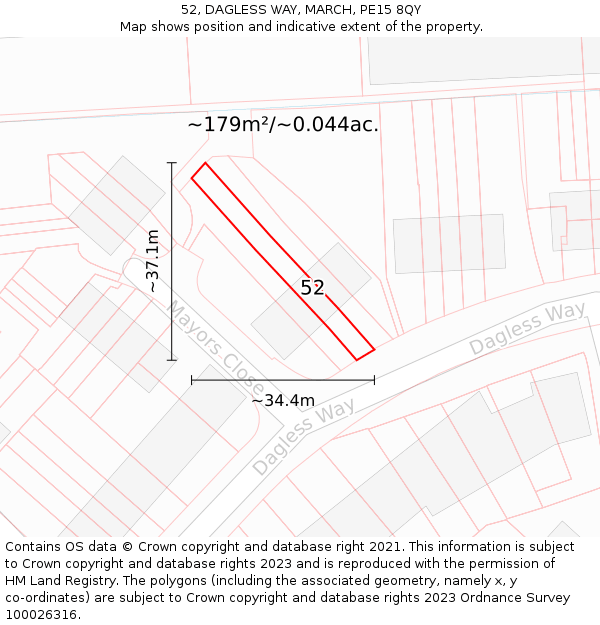 52, DAGLESS WAY, MARCH, PE15 8QY: Plot and title map